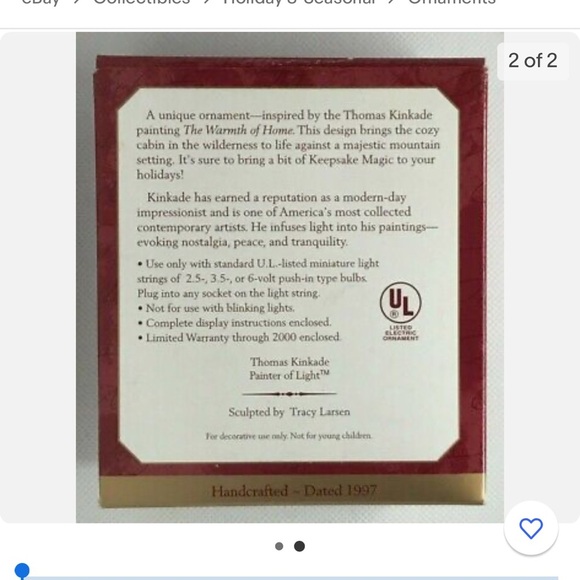 1997 Hallmark Ornament The Warmth Of Home Thomas Kinkade Painter Of Light - Picture 2 of 2